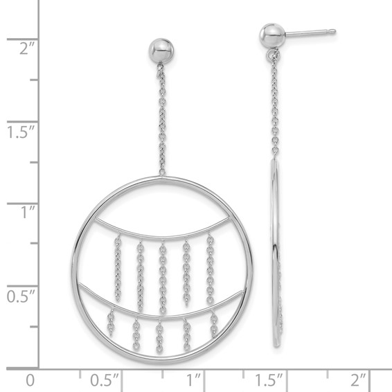 14k White Gold Chains Circle Post Dangle Earrings