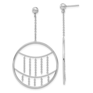14k White Gold Chains Circle Post Dangle Earrings