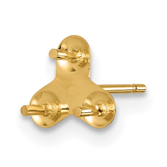 14k Single Polished Triple 3mm Pearl Cups with Pegs Post Earring Mounting