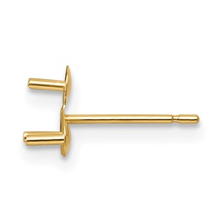 14k Single Polished Triple 3mm Pearl Cups with Pegs Post Earring Mounting