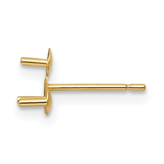 14k Single Polished Triple 3mm Pearl Cups with Pegs Post Earring Mounting