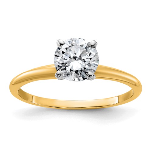 14K Two-tone 1 Carat Certified Lab Grown Diamond VS SI+ G+ Round Complete Solitaire Engagement Ring