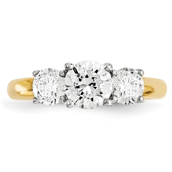 14k Two-tone Round Moissanite 3 Stone Ring