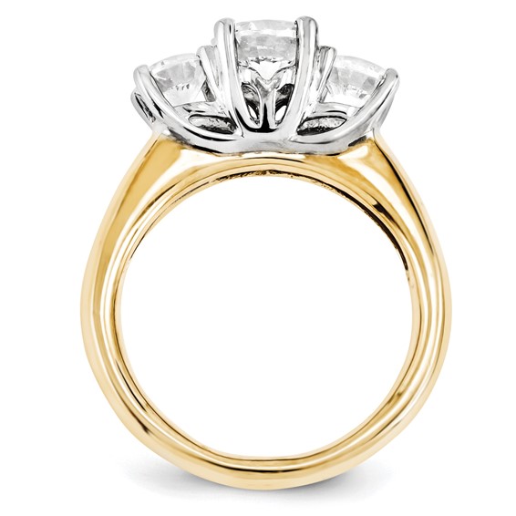 14k Two-tone Round Moissanite 3 Stone Ring