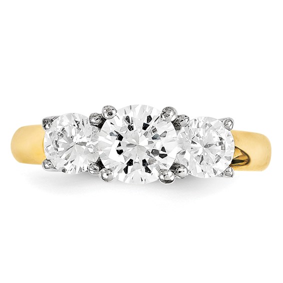 14k Two-tone Round Moissanite 3 Stone Ring