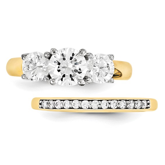 14k Two-tone Round Moissanite 3 Stone Ring
