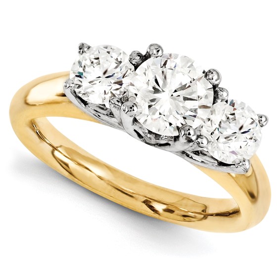 14k Two-tone Round Moissanite 3 Stone Ring