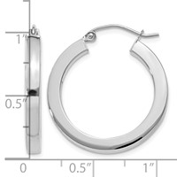 14K White Gold 3x 25mm Polished Square Tube Hoop Earrings view 4