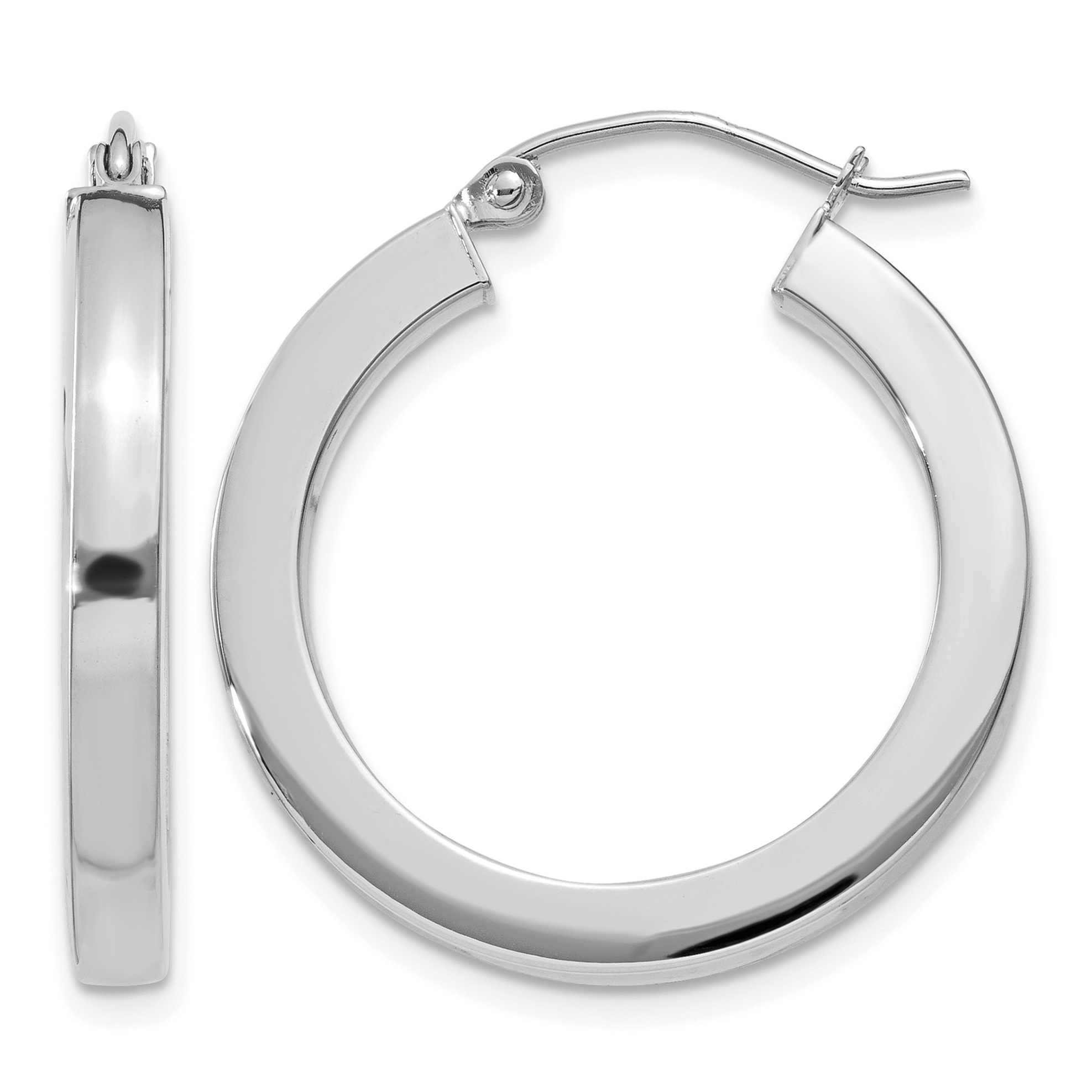 14k White Gold 3mm Polished Square Tube Hoop Earrings (Z1116)