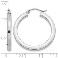 14K White Gold 3x 30mm Polished Square Tube Hoop Earrings view 4