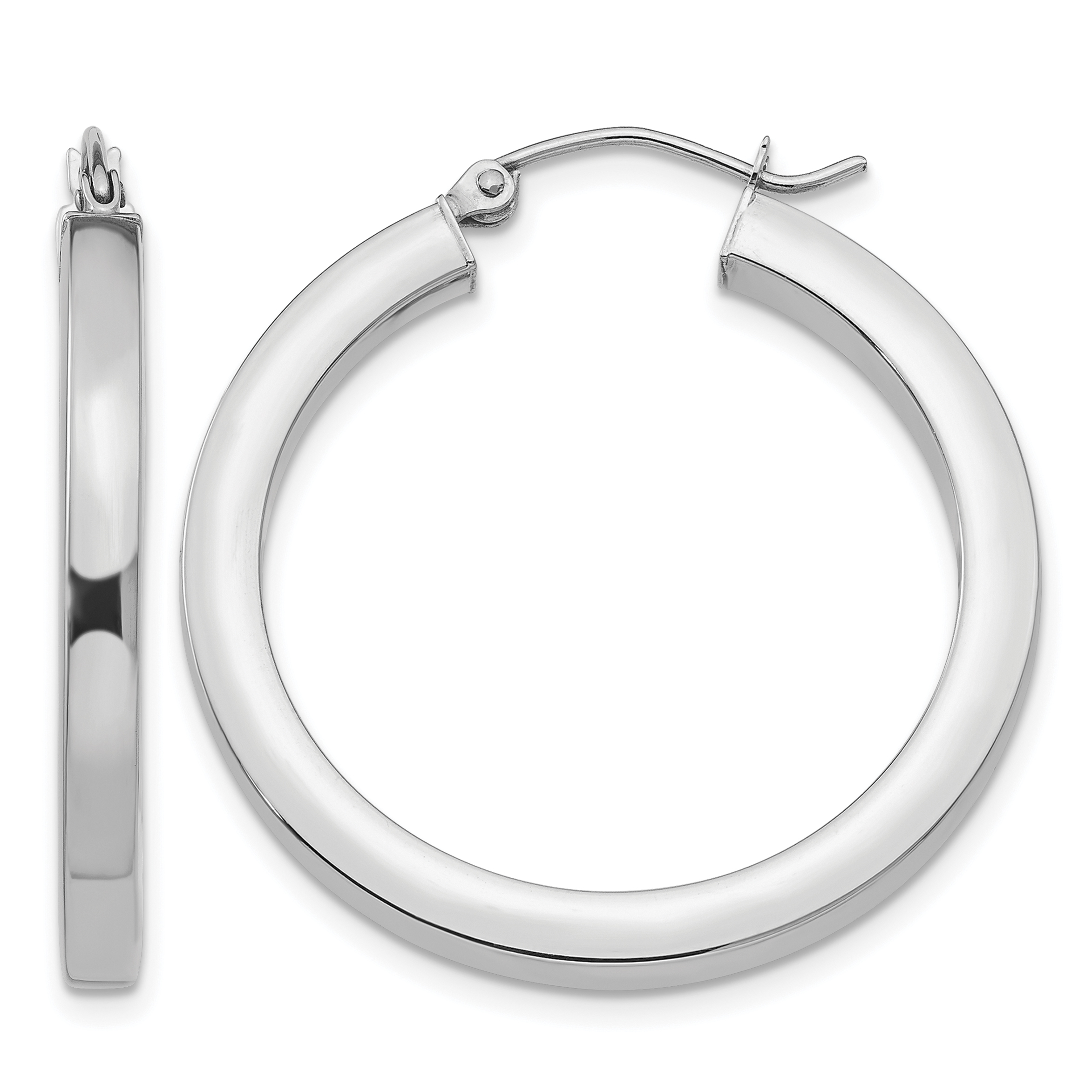 14k White Gold 3mm Polished Square Tube Hoop Earrings (Z1117)