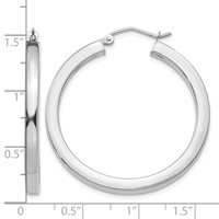 14K White Gold 3x 35mm Polished Square Tube Hoop Earrings view 4