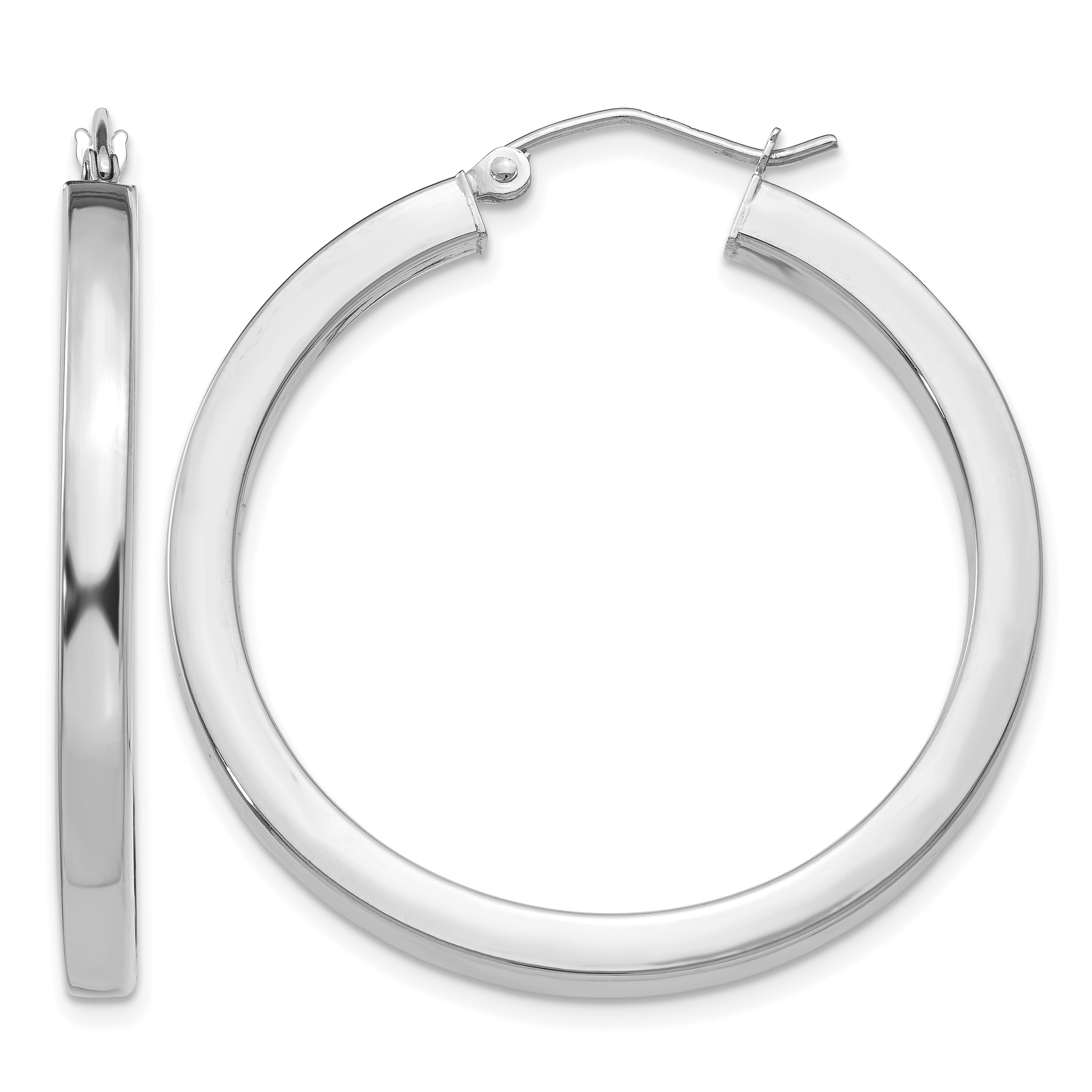 14k White Gold 3mm Polished Square Tube Hoop Earrings (Z1118)