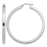 14K White Gold 3x 45mm Polished Square Tube Hoop Earrings view 1
