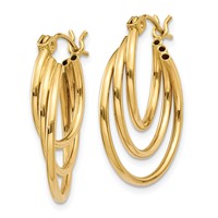 14K Yellow Gold Triple Hoop Earrings view 2