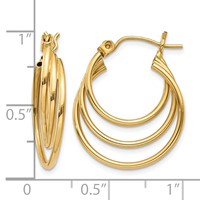 14K Yellow Gold Triple Hoop Earrings view 4