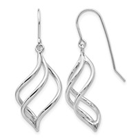 14K White Gold Swirl Dangle French Hook Earrings view 1