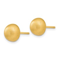14K 8.00mm Yellow Gold Hollow Satin Half Ball Post Earrings view 2