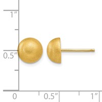 14K 8.00mm Yellow Gold Hollow Satin Half Ball Post Earrings view 4