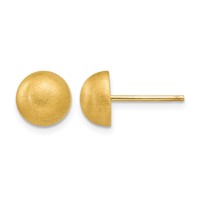 14K 8.00mm Yellow Gold Hollow Satin Half Ball Post Earrings view 1
