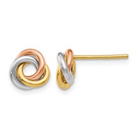 14K Tri-color 8mm Twisted Love Knot Post Earrings view 1
