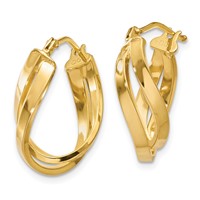14K Yellow Gold Twisted Hoop Earrings view 2