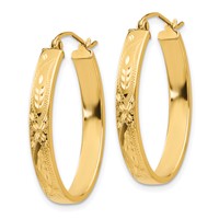14K Yellow Gold Satin & Diamond-Cut Oval Hoop Earrings view 2
