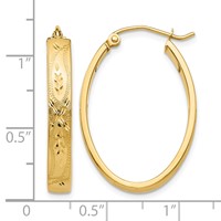 14K Yellow Gold Satin & Diamond-Cut Oval Hoop Earrings view 4