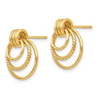 14K Yellow Gold Polished and Textured Triple Circle Post Earrings view 2