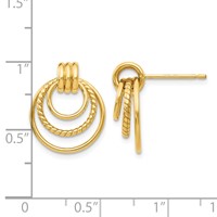 14K Yellow Gold Polished and Textured Triple Circle Post Earrings view 4