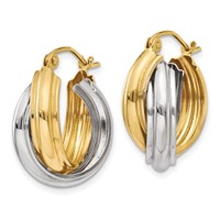 14K Two-tone Polished Double Hoop Earrings view 2