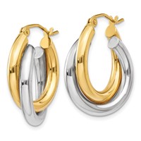 14K Two-tone Polished Double Tube Hoop Earrings view 2