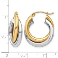 14K Two-tone Polished Double Tube Hoop Earrings view 4
