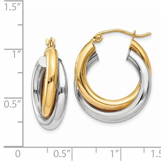 Gold Two-tone Twisted Tube Hoop Earrings