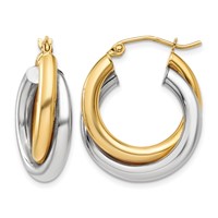 14K Two-tone Polished Double Tube Hoop Earrings view 1