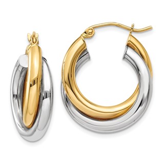 Gold Two-tone Twisted Tube Hoop Earrings