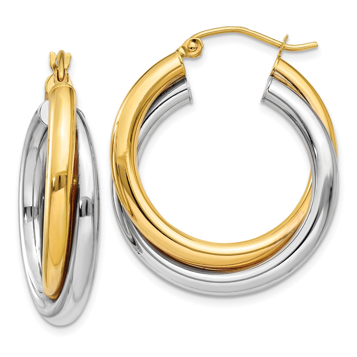 14k Two Tone Gold 0 6in Long Double Hoop Earrings Ebay Image Is Loading 14k Two Tone Gold 0 6in Long Double