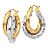 14K Two-tone Polished Double Tube Hoop Earrings view 2