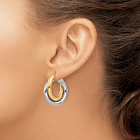 14K Two-tone Polished Double Tube Hoop Earrings view 3