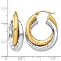 14K Two-tone Polished Double Tube Hoop Earrings view 4