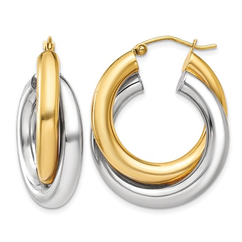 14K Two-tone Polished Double Tube Hoop Earrings