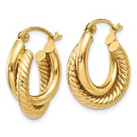 14K Yellow Gold Polished Twisted Double Hoop Earrings view 2