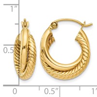 14K Yellow Gold Polished Twisted Double Hoop Earrings view 4