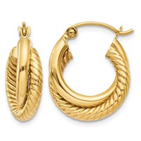 14K Yellow Gold Polished Twisted Double Hoop Earrings view 1