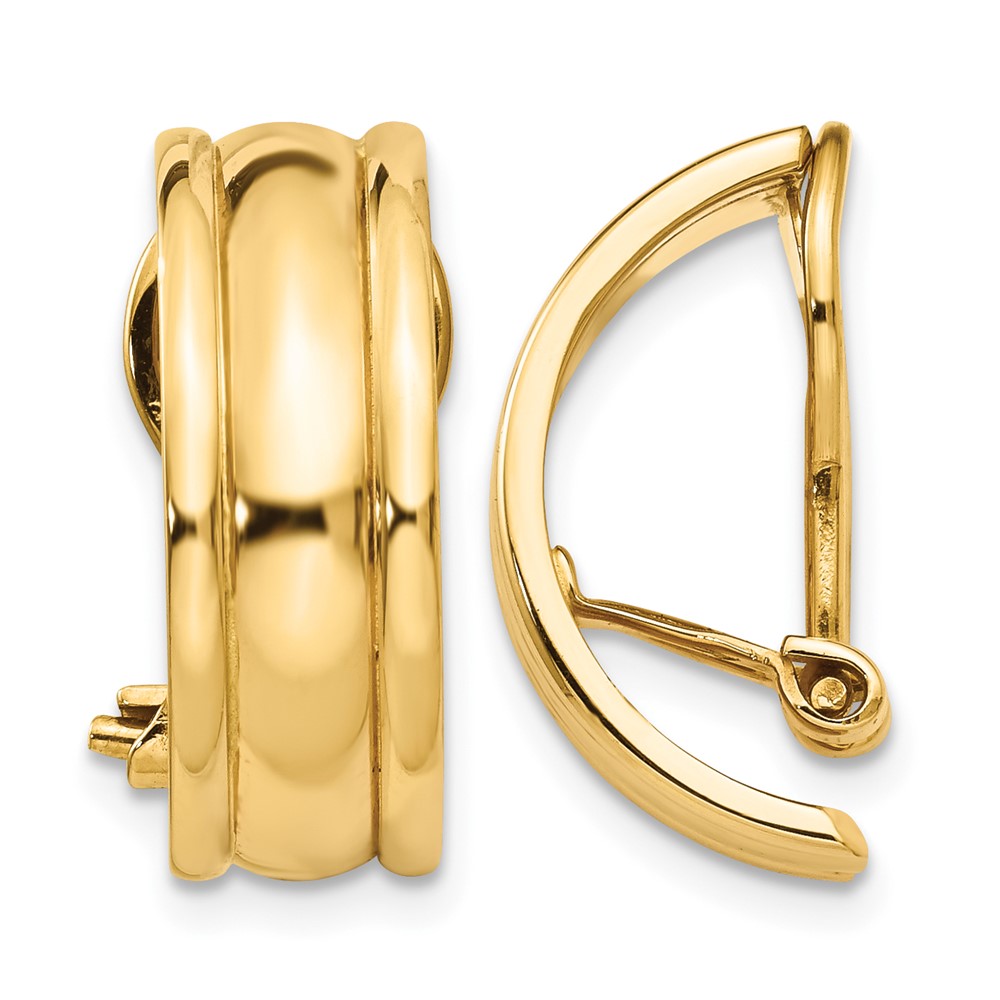 14K Yellow Gold 7x 18mm Polished Half Hoop Omega Back Non-pierced Earrings