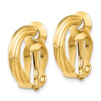 14K Yellow Gold 3x16mm Ribbed Half Hoop Omega Back Non-Pierced Earrings view 2