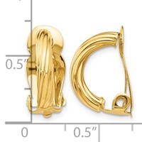 14K Yellow Gold 3x16mm Ribbed Half Hoop Omega Back Non-Pierced Earrings view 4