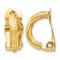 14K Yellow Gold 3x16mm Ribbed Half Hoop Omega Back Non-Pierced Earrings view 1