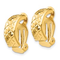 14K Yellow Gold 6x 18mm Crisscross Half Hoop Omega Back Non-Pierced Earrings view 2