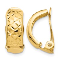 14K Yellow Gold 6x 18mm Crisscross Half Hoop Omega Back Non-Pierced Earrings view 1